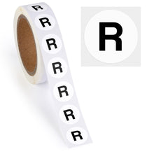 Load image into Gallery viewer, Bulk Case of 250 Rolls - 500pcs Letter R Stickers, 0.6" Letter Sticker Dot Labels for Organization Inventory, 500/roll