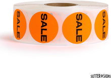 Load image into Gallery viewer, Bulk Case of 100 Rolls - 1000 pcs Sale Stickers for Retail Store Bright Orange Garage Yard Sales