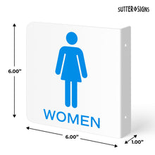Load image into Gallery viewer, Bulk Case of 100 Sets - Women&#39;s Restroom Sign | 6&quot; x 6&quot; Double Sided Wall Mounted Projecting Sign