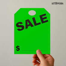Load image into Gallery viewer, Bulk Case of 20 Sets - SALE Mirror Hang Tags | Car For Sale Signs for Vehicle Window | Auto Dealership Supplies | Neon Green, 8.5" x 11" (Pack of 50)