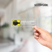 Load image into Gallery viewer, Bulk Case of 250 Sets - in Car Camera Recording Sticker 4pcs | Camera Recording in This Vehicle Decals for Rideshare, Van, Truck, Taxi Drivers. Clear Weatherproof Vinyl, 6&quot; x 2&quot;