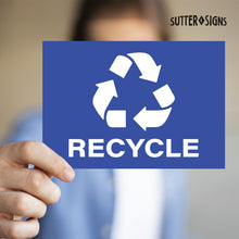 Load image into Gallery viewer, Bulk Case of 100 Sets - 4pc Recycle Stickers + 4pc Trash Stickers | Weatherproof Vinyl Sticker Recycling Signs for Trash Bins, 7&quot; x 10&quot;