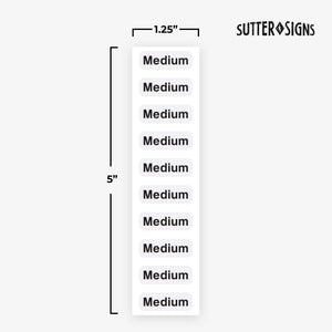 Bulk Case of 100 Rolls - 250pcs Medium Clothing Size Strip Labels, 1.25" x 5", Medium, 250/Roll, Clear Size Strip Sticker Labels for Shirts, Pants, Accessories, Retail Clothing