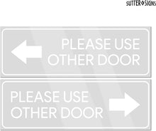 Load image into Gallery viewer, Bulk Case of 200 Sets - Please Use Other Door Stickers, Left and Right Arrow Decals, 12" x 4" Transparent  Stickers (Pack of 4)
