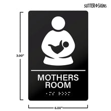 Load image into Gallery viewer, Bulk Case of 100 Sets - Mother's Room Sign with Braille, Self-Adhesive Plastic for Nursing Lactation Breastfeeding Room, 6" x 9", Black/White, ABS Plastic