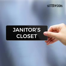 Load image into Gallery viewer, Bulk Case of 250 Signs - Janitor&#39;s Closet Sign, Durable ABS Plastic with Full Adhesive Backing, Sign for Door or Wall, 2x6&quot;