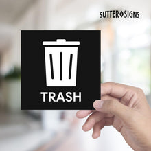 Load image into Gallery viewer, Bulk Case of 250 Sets - Trash and Recycle Stickers for Trash Cans – 4 Pack Indoor/Outdoor Vinyl Decals for Garbage &amp; Recycling Bins – Large 5" Waterproof Waste Sorting Labels (2 Black Trash, 2 Blue Recycle)