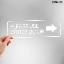 Load image into Gallery viewer, Bulk Case of 200 Sets - Please Use Other Door Stickers, Left and Right Arrow Decals, 12&quot; x 4&quot; Transparent  Stickers (Pack of 4)
