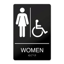 Load image into Gallery viewer, Bulk Case of 100 Sets - Women's ADA Compliant Restroom Sign with Braille, Self Adhesive ABS Plastic Sign for Business, 9" x 6