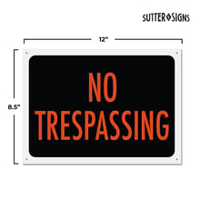 Load image into Gallery viewer, Bulk Case of 50 Sets - 4pk No Trespassing Sign Thick PVC Plastic No Trespassing Signs For Private Property w/ Pre-Drilled Mounting Holes, 12" x 8.5"