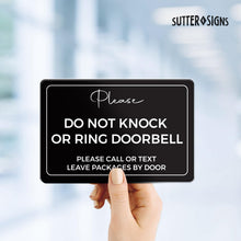 Load image into Gallery viewer, Bulk Case of 100 Signs - Do Not Knock or Ring Doorbell Sign - 4x6" Adhesive Plastic