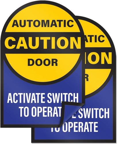 Bulk Case of 250 Sets - 2pk Caution Automatic Door Activate Switch to Operate Stickers, Double Sided Weatherproof Vinyl, 6