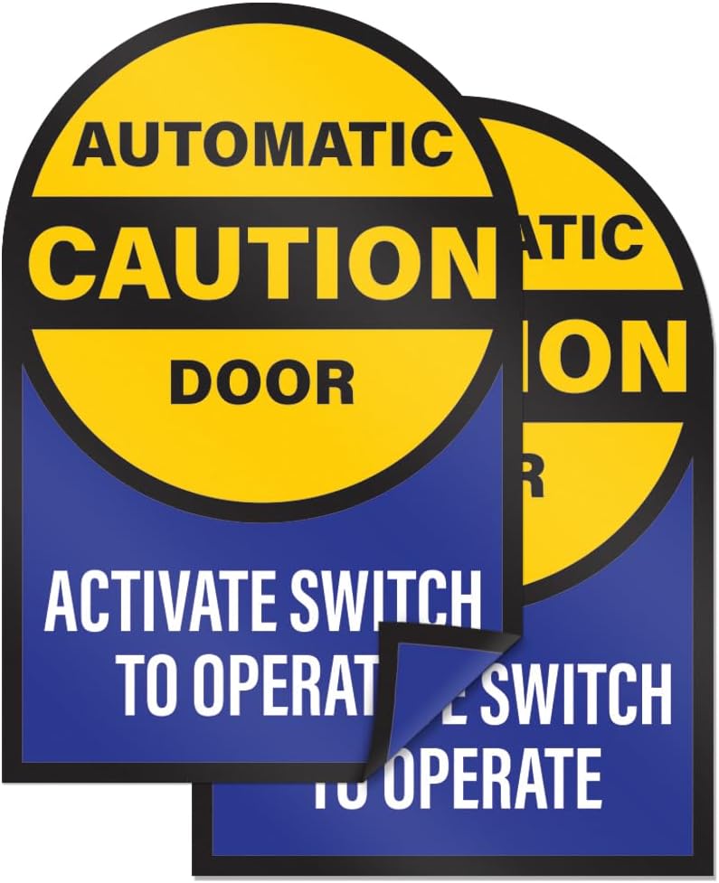 Bulk Case of 250 Sets - 2pk Caution Automatic Door Activate Switch to Operate Stickers, Double Sided Weatherproof Vinyl, 6