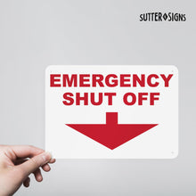 Load image into Gallery viewer, Bulk Case of 50 Sets - Emergency Shut Off Aluminum Sign, 10x7, Rust-free Aluminum Sign with Pre-drilled Mounting Holes by Sutter Signs