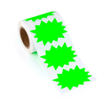 Load image into Gallery viewer, Bulk Case of 100 Sets - Starburst Price Tag Stickers, 2" x 3" Fluorescent Green Starburst Signs, Removable Adhesive, 250pcs