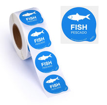 Load image into Gallery viewer, Bulk Case of 100 Rolls - Fish Food Labels 500 pcs, 1" Dot Bold Sticker Labels for Party Buffet, Delis, Sandwich Shops, Food Containers
