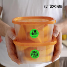 Load image into Gallery viewer, Bulk Case of 50 Sets - 1000 Labels Use First Stickers for Food Service, 1.5-inch Wide, by Sutter Signs