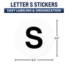 Load image into Gallery viewer, Bulk Case of 250 Rolls - 500pcs Letter S Stickers, 0.6" Letter Sticker Dot Labels for Organization Inventory, 500/roll