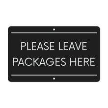 Load image into Gallery viewer, Bulk Case of 150 Sets - Please Leave Packages Here | Black Aluminum Outdoor Metal Delivery Sign, 6" x 10