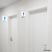 Load image into Gallery viewer, Bulk Case of 50 Sets - 2pcs Men's &amp; Women's Restroom Projecting Signs | Double Sided Wall Mount Signs, 6" x 6"
