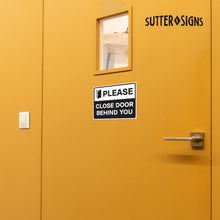 Load image into Gallery viewer, Bulk Case of 200 Sets - Please Close Door Behind You Stickers 8" x 6" - Pack of 2, Self Adhesive Weatherproof Vinyl Sticker Signs, Black/White