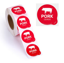 Load image into Gallery viewer, Bulk Case of 100 Rolls - Pork Food Labels 500pcs 1" Dot Bold Sticker Labels, Party Buffet, Delis, Sandwich Shops, Food Containers