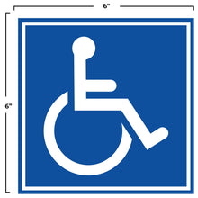 Load image into Gallery viewer, Bulk Case of 250 Sets - Handicap Symbol Stickers, Self Adhesive Weatherproof Vinyl Decals, Blue, 6" Square (Pack of 4)