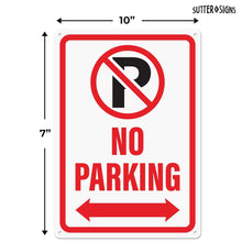 Load image into Gallery viewer, Bulk Case of 100 Signs - No Parking Sign with Double Arrow, 10" x 7" Reflective Aluminum No Parking Sign with Pre-Drilled Mounting Holes, Rust Free Water Resistant Aluminum