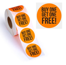Load image into Gallery viewer, Bulk Case of 100 Rolls - 500pcs BOGO Stickers, 1.5" Diameter, Fluorescent Orange, Retail Price Labels