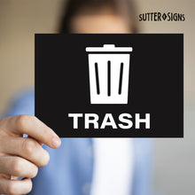 Load image into Gallery viewer, Bulk Case of 200 Sets - Trash Stickers, Self Adhesive Weatherproof Vinyl Stickers, Black, 7&quot; x 10&quot; (Pack of 4)