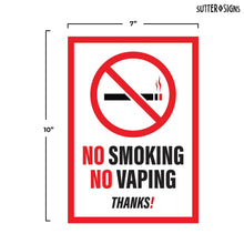 Load image into Gallery viewer, Bulk Case of 125 Sets - 4pcs No Vaping No Smoking Sticker Signs | Weatherproof Vinyl Decals, 7&quot; x 10&quot;