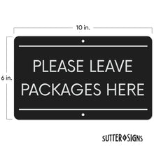Load image into Gallery viewer, Bulk Case of 150 Sets - Please Leave Packages Here | Black Aluminum Outdoor Metal Delivery Sign, 6" x 10