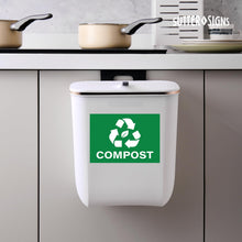 Load image into Gallery viewer, Bulk Case of 177 Sets - Compost Stickers, Self Adhesive Weatherproof Vinyl Stickers, Green, 7" x 10" (Pack of 4)