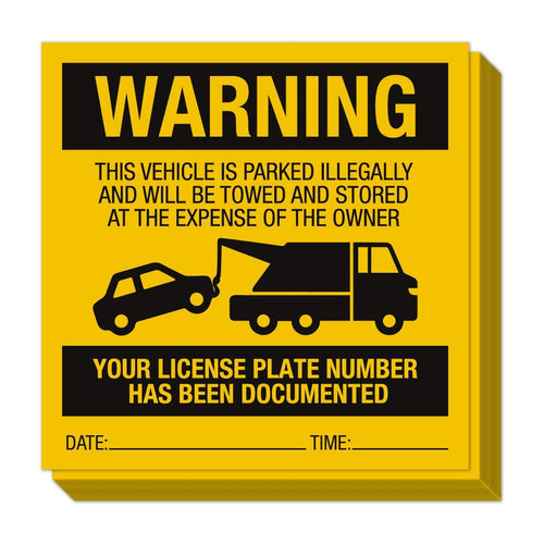 Bulk Case of 63 Sets - Illegally Parked Warning Stickers (Pack of 25) | Tow Away Warning Sign for Illegal Car Vehicle Parking Violation