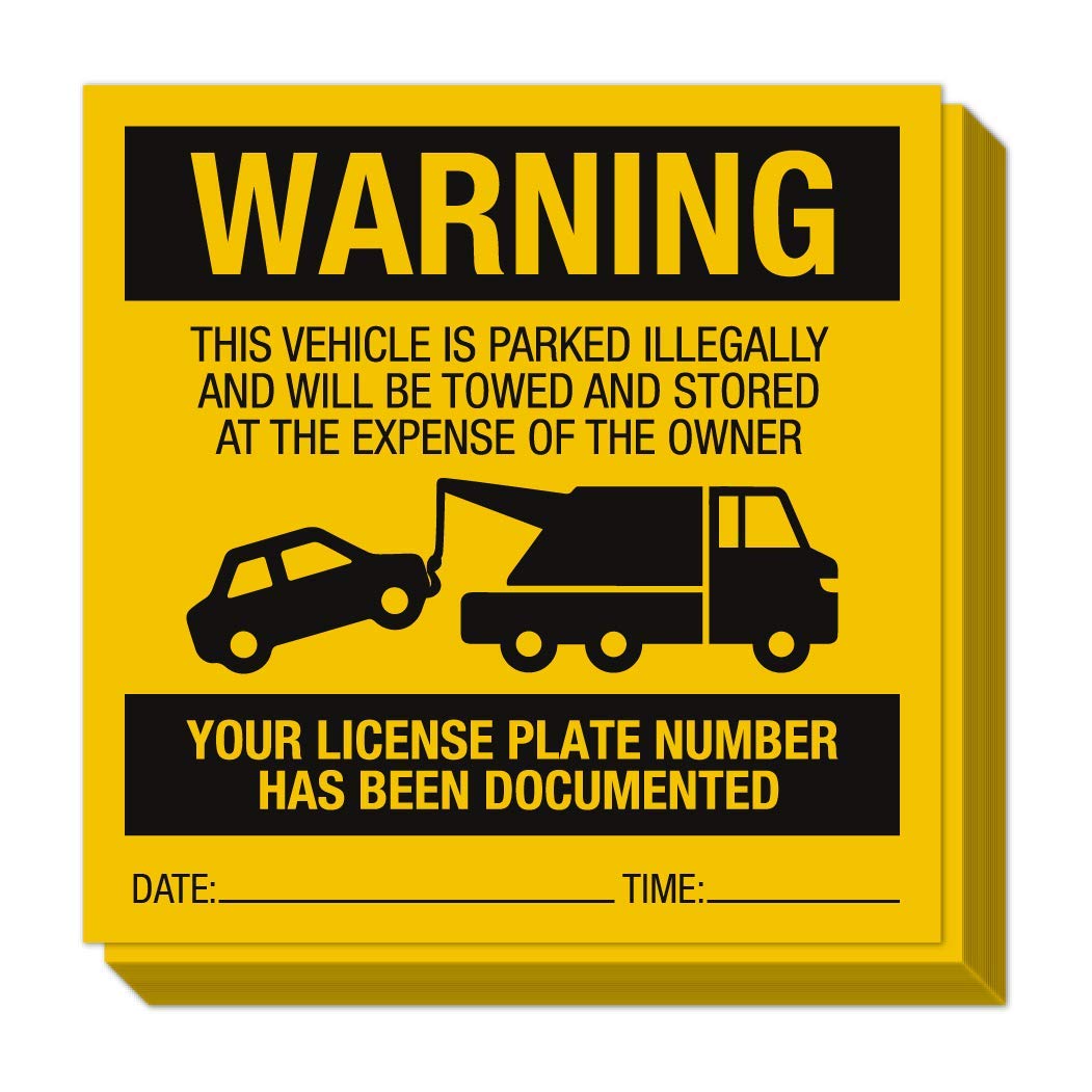 Bulk Case of 63 Sets - Illegally Parked Warning Stickers (Pack of 25) | Tow Away Warning Sign for Illegal Car Vehicle Parking Violation