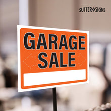 Load image into Gallery viewer, Bulk Case of 50 Sets - 4pk Garage Sale Signs 14" x 11", Large Weatherproof Plastic Signs with Fill In Arrows and Address Input Area for Easy Naviagation to Your Garage Sale