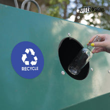 Load image into Gallery viewer, Bulk Case of 200 Sets - Sutter Signs 3pk Recycle Stickers for Trash Bins, 4" Weatherproof Vinyl Stickers