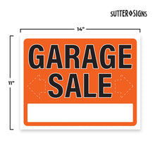 Load image into Gallery viewer, Bulk Case of 50 Sets - 4pk Garage Sale Signs 14" x 11", Large Weatherproof Plastic Signs with Fill In Arrows and Address Input Area for Easy Naviagation to Your Garage Sale