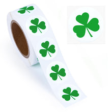 Load image into Gallery viewer, Bulk Case of 100 Rolls - 500pcs Clover Stickers, 1" Diameter St. Patrick's Day Shamrock Perforated Sticker Roll
