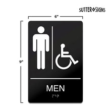 Load image into Gallery viewer, Bulk Case of 250 Sets - Men&#39;s Room Sign - Self-Adhesive ABS Plastic Braille Sign - 9&quot; x 6&quot;