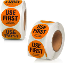 Load image into Gallery viewer, Bulk Case of 50 Sets - 1000 Labels Use First Stickers for Food Service, 1.5-inch Wide, Orange by Sutter Signs