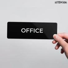 Load image into Gallery viewer, Bulk Case of 100 Signs - Office Sign 2x6", Durable ABS Plastic with Full Adhesive Backing, Sign for Door or Wall