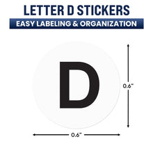 Load image into Gallery viewer, Bulk Case of 250 Rolls - 500pcs Letter D Stickers, 0.6" Letter Sticker Dot Labels for Organization Inventory, 500/roll