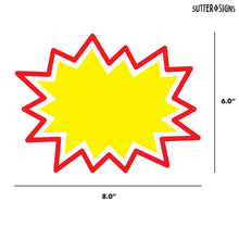 Load image into Gallery viewer, Bulk Case of 66 Sets - Starburst Signs with Stickers 100pcs | 50pcs Price Sign Cards &amp; 50pcs Strong Sticker Dots. 6x8 inch (Yellow)