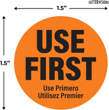Load image into Gallery viewer, Bulk Case of 50 Sets - 1000 Labels Use First Stickers for Food Service, 1.5-inch Wide, Orange by Sutter Signs