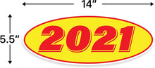 Load image into Gallery viewer, Bulk Case of 63 Sets - 2021 Car Model Year Windshield Stickers | 14&quot; x 5.5&quot; Oval Stickers for Car Dealerships, Vehicle Windshields (Pack of 12)