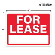Load image into Gallery viewer, Bulk Case of 84 Sets - For Lease Sign 12x16, Plastic Sign for Home, Office, Commercial Propety, Waterproof Plastic (Pack of 2)