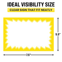 Load image into Gallery viewer, Bulk Case of 30 Sets - Sale Signs for Retail Stores 50pcs, 5.5" x 7.5", Yellow Starburst Paper Card Price Tags for Yard Sale, Garage Sale