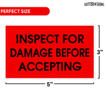 Load image into Gallery viewer, Bulk Case of 20 Rolls - 300pcs Inspect for Damages Before Accepting Labels for Shipping Receiving, 3" x 5" Bright Red Perforated Stickers