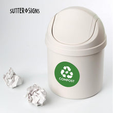 Load image into Gallery viewer, Bulk Case of 250 Sets - Sutter Signs 6pk Trash Compost Recycle Stickers for Trash Bins, 4" Diameter Weatherproof Vinyl Stickers